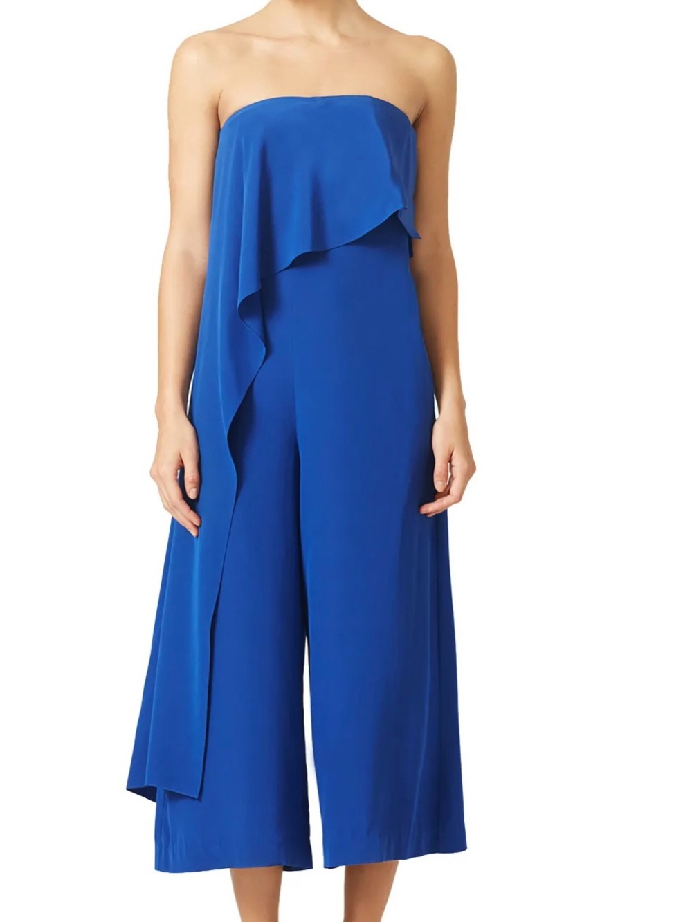 Tibi Strapless Ruffle Wide-Leg Jumpsuit - Cobalt Blue